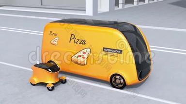 披萨盒从自动驾驶送<strong>货车</strong>转移到移动<strong>送货</strong>无人机